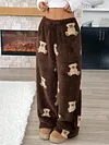 Women's Thicken Casual Leopard Elastic Waist Long Wide-Leg Pants