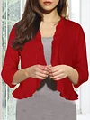Chic Solid Color Open Front Cardigan with Flirty Ruffle Trim - Lightweight 3/4 Sleeve for Women - Perfect Casual Wear, Spring to Fall Fashion