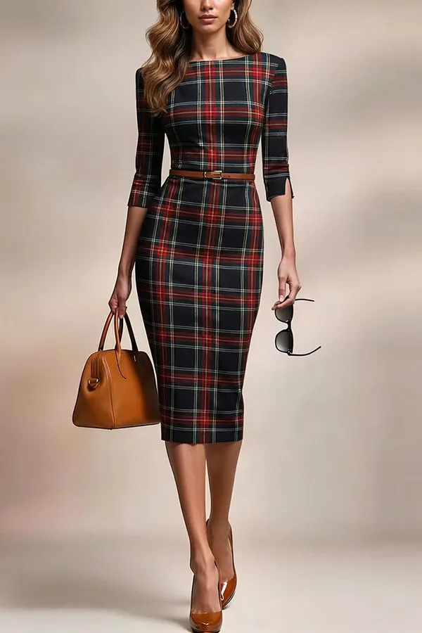 Pld Print Half Sleeves Fitted Elegant Midi Dress