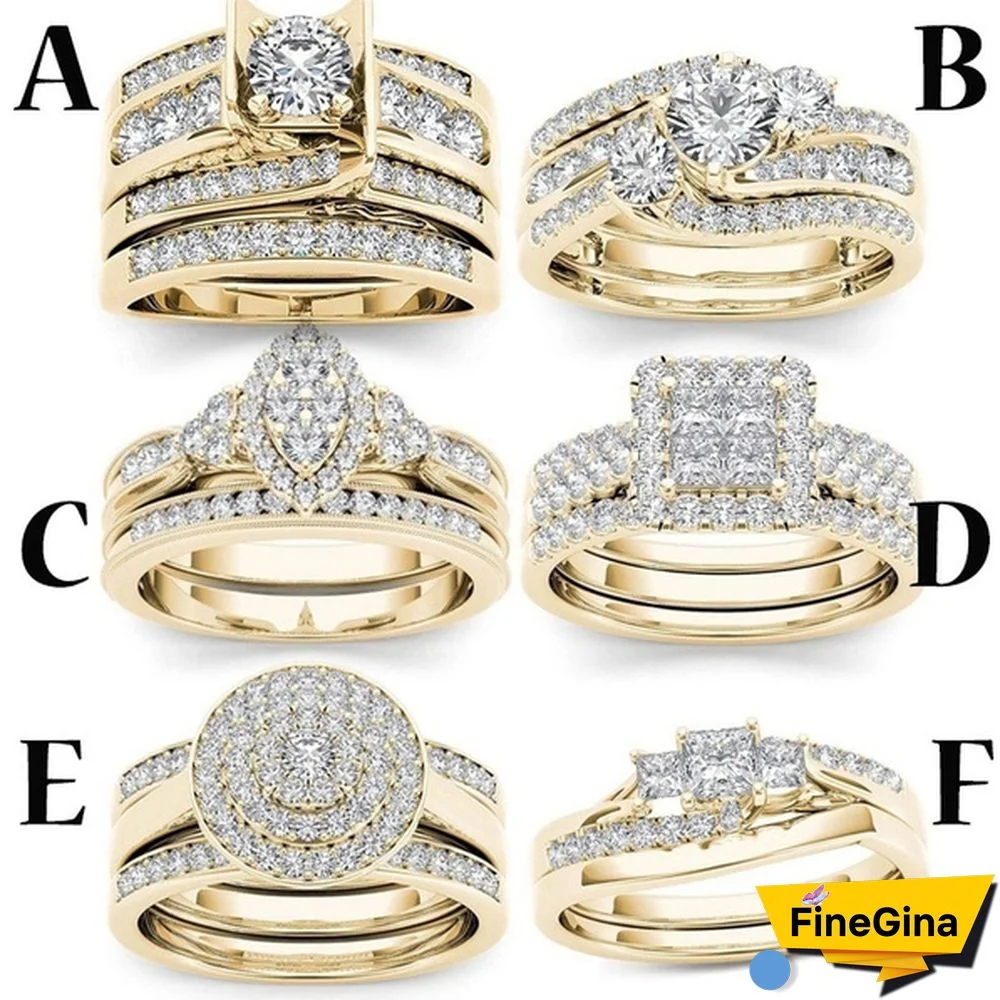 6 Styles Exquisite Women Ladies 18K Gold Natural White Sapphire Diamond Ring Set Anniversary Christmas Gift Engagement Bridal Wedding Jewelry Rings Size 6-10