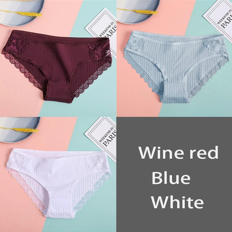 FINETOO M-XL Women Cotton Underpants Sexy Lace Panties Low-rise Briefs for Girls Comfortable Underwear 2020 Female Lingerie New