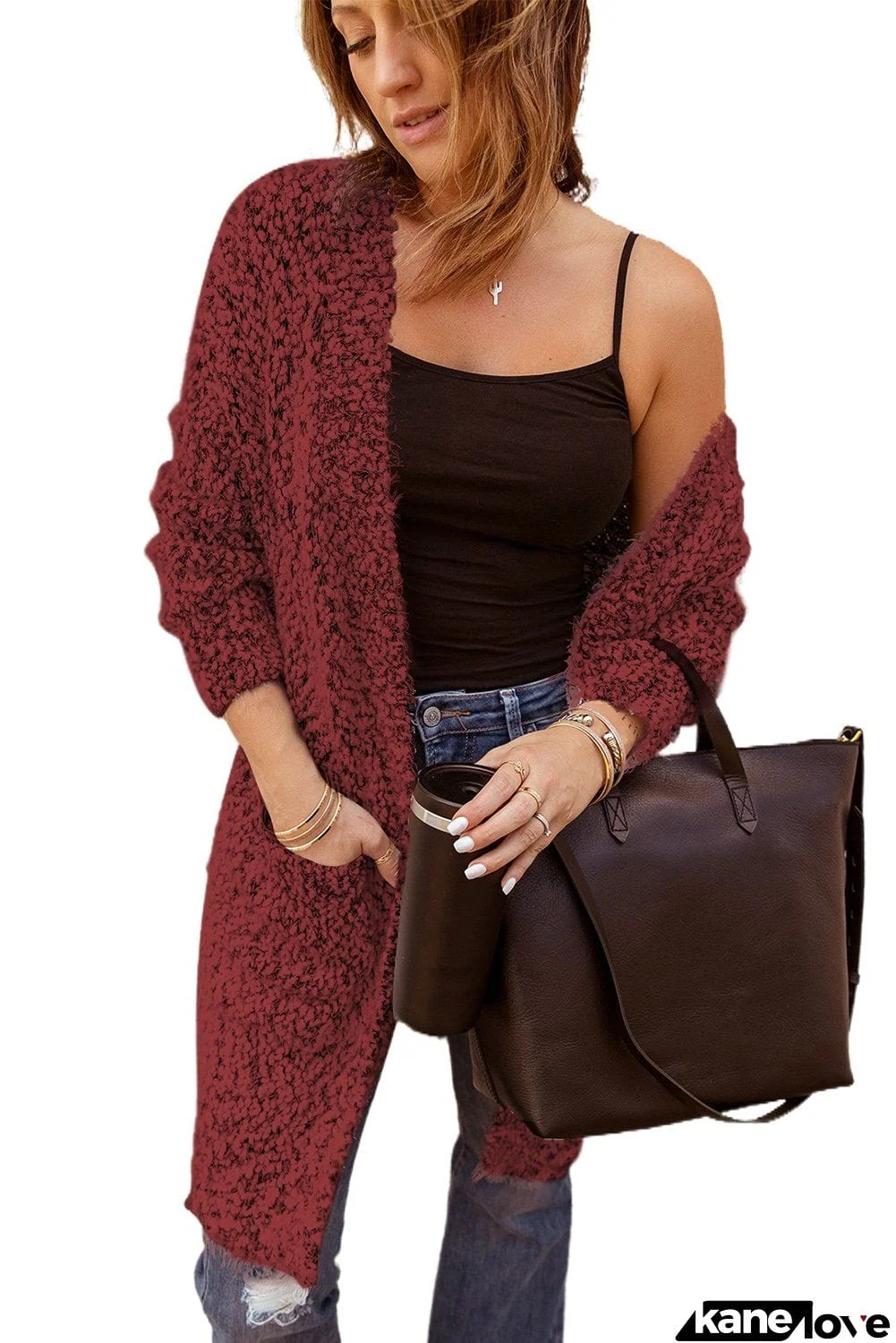 Red Fuzzy Knit Cardigan