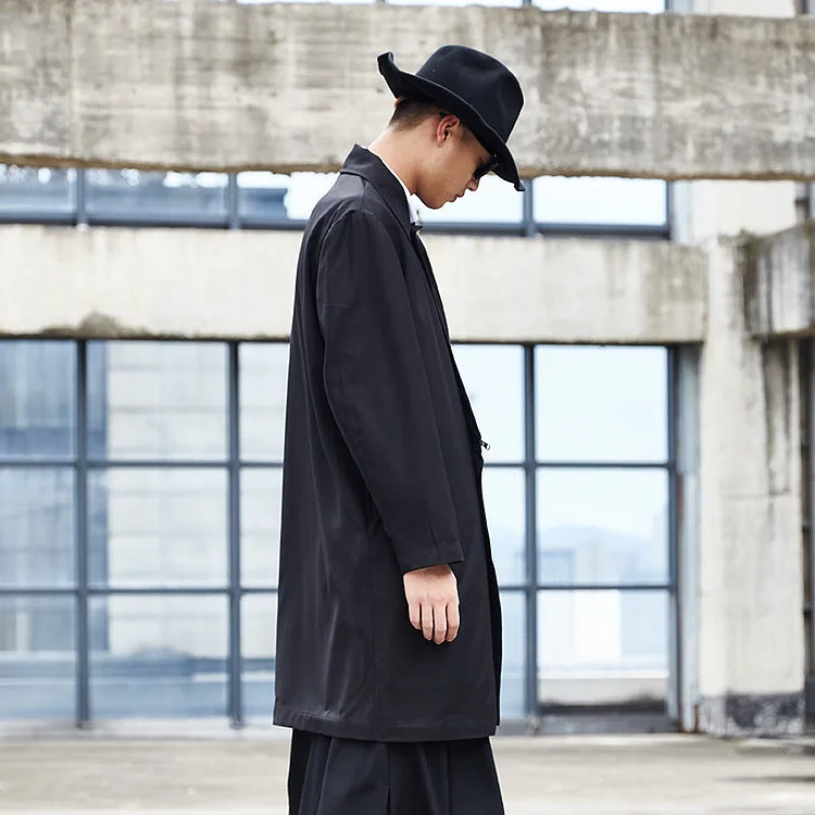 Japanese Dark Style Original Design Mid-length Blazer Trench Coat Jackets-dark style-men's clothing-halloween