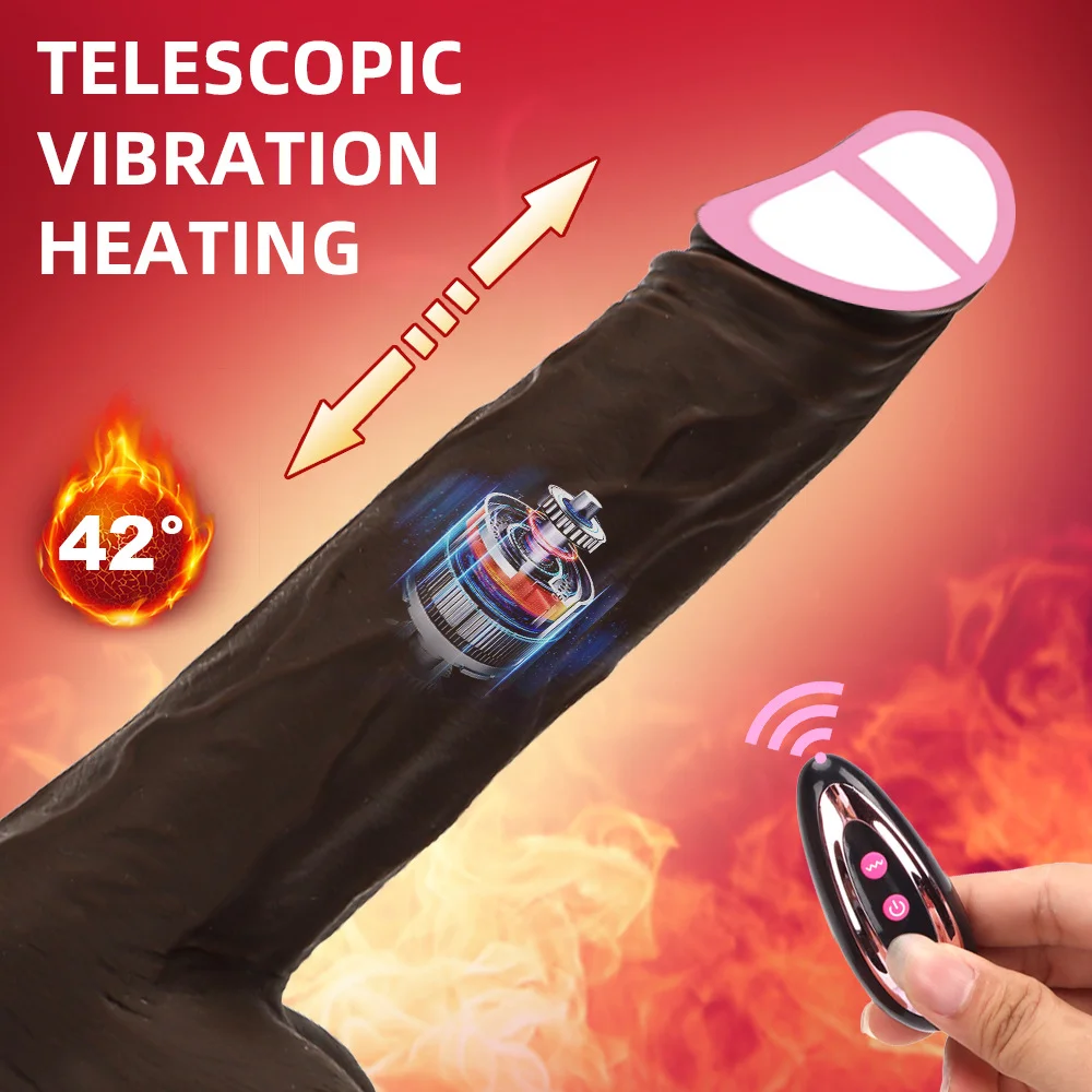 Brown Dildo Heating Automatic Telescopic Shaking Realistic Penis Vibrator