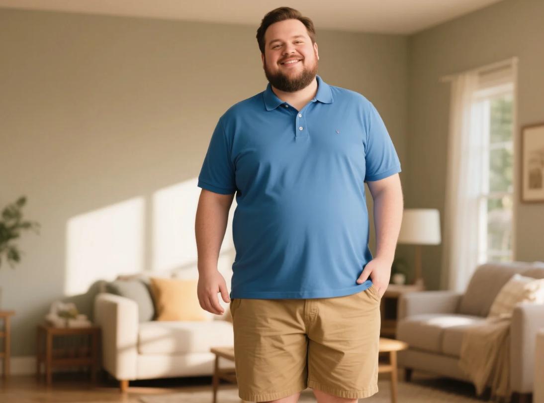 A man staying in home in casual polo short set