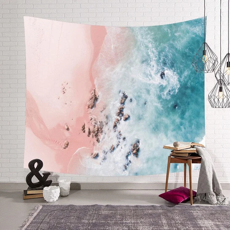 Blue Ocean Waves Sea Sunset Wall Hanging for Bathroom Room Decoration Tapestry