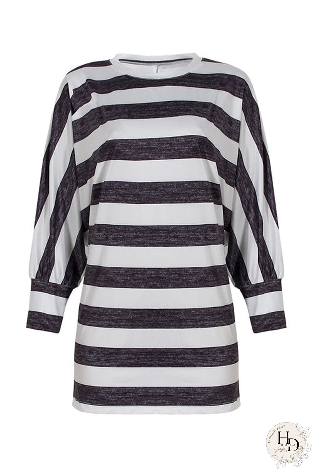 Stripe O Neck Bat Blouse