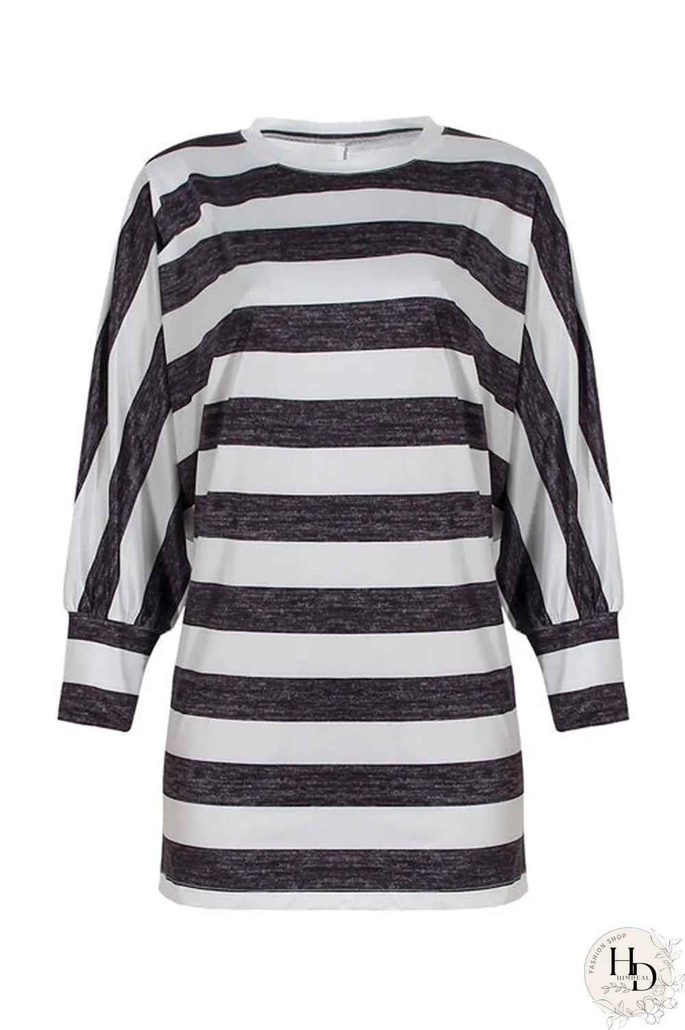 Stripe O Neck Bat Blouse