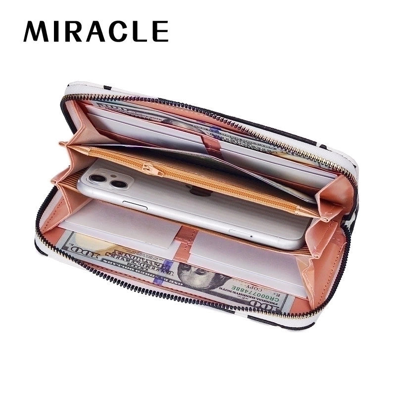 3 Pieces Women’s Cow Pattern Pu Leather Zipper Coin Purses Long Wallet