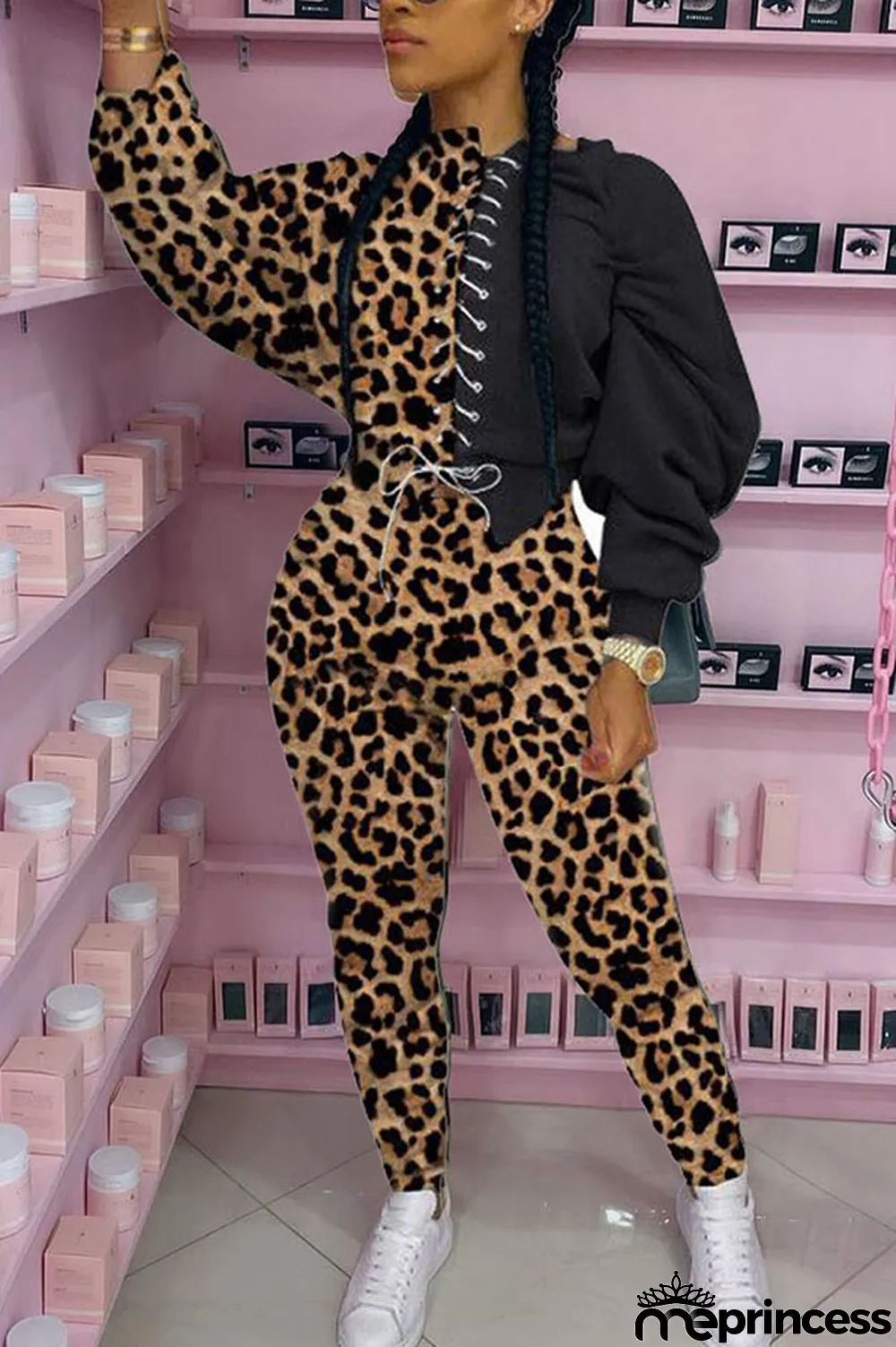 Red Casual Print Bandage Split Joint O Neck Long Sleeve Two Pieces