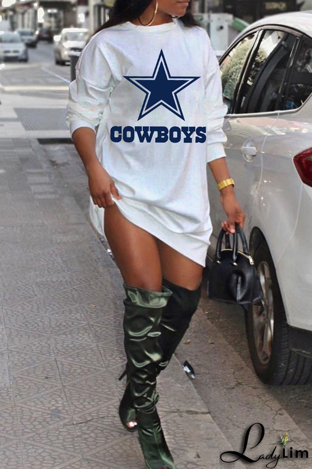 Green Fashion Casual Print Basic O Neck Long Sleeve Plus Size Dresses