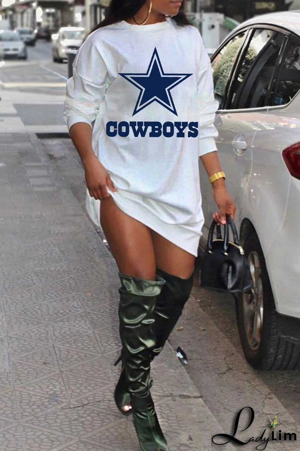 Green Fashion Casual Print Basic O Neck Long Sleeve Plus Size Dresses