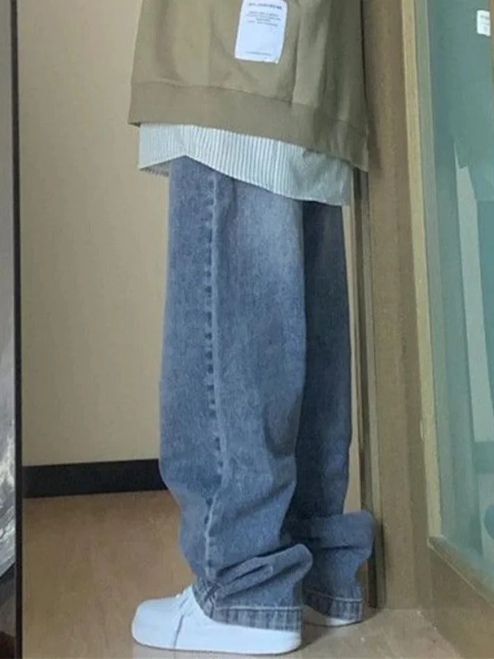 Brownm Pocket Design Blue Wash Boyfriend Jeans