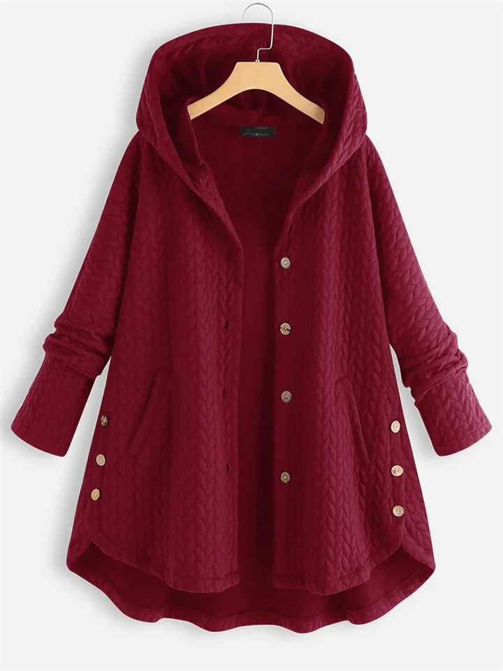 Fashion Ladies Cotton Jacket Hooded Medium-length Fall and Winter Casual Cotton Jacket-JRSEE