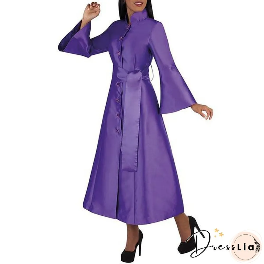 Stylish Women Church Robe Flare Sleeve Solid Color Clergy Dress