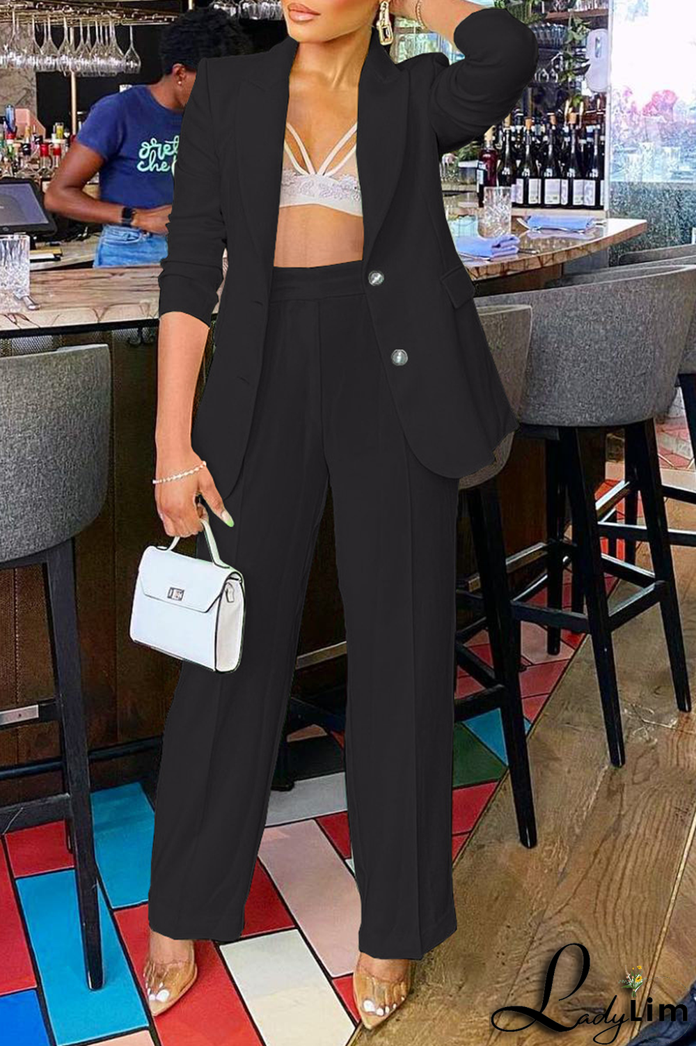 Black Fashion Solid Patchwork Turndown Collar Long Sleeve Two Pieces