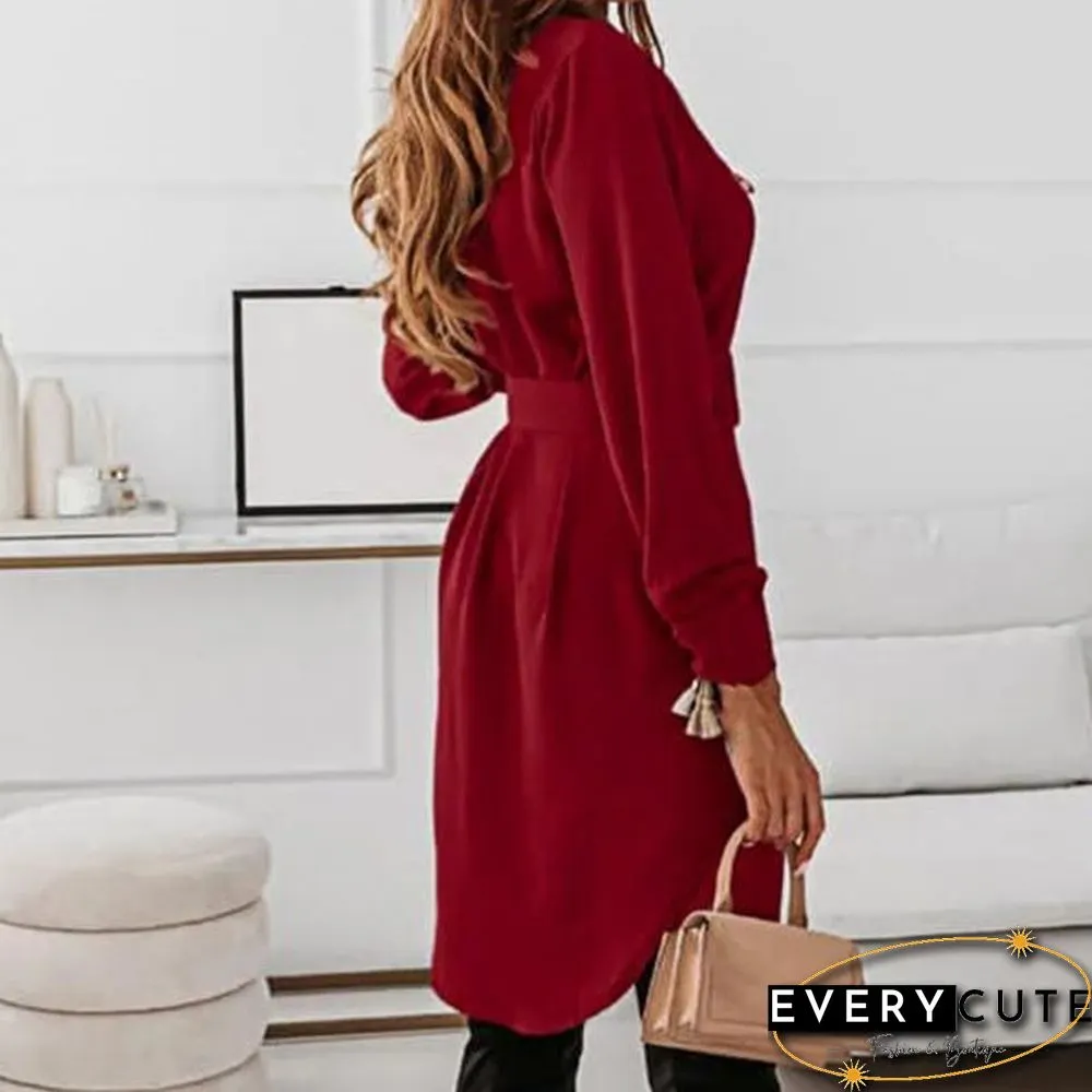 Dress Soft Turn-down Collar Casual Vintage Single-breasted Long Sleeve Mini Dress
