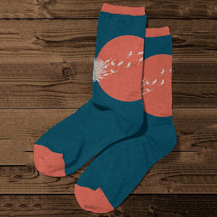 Abstract Creative Dandelion And Cat Painting Art Comfy Socks