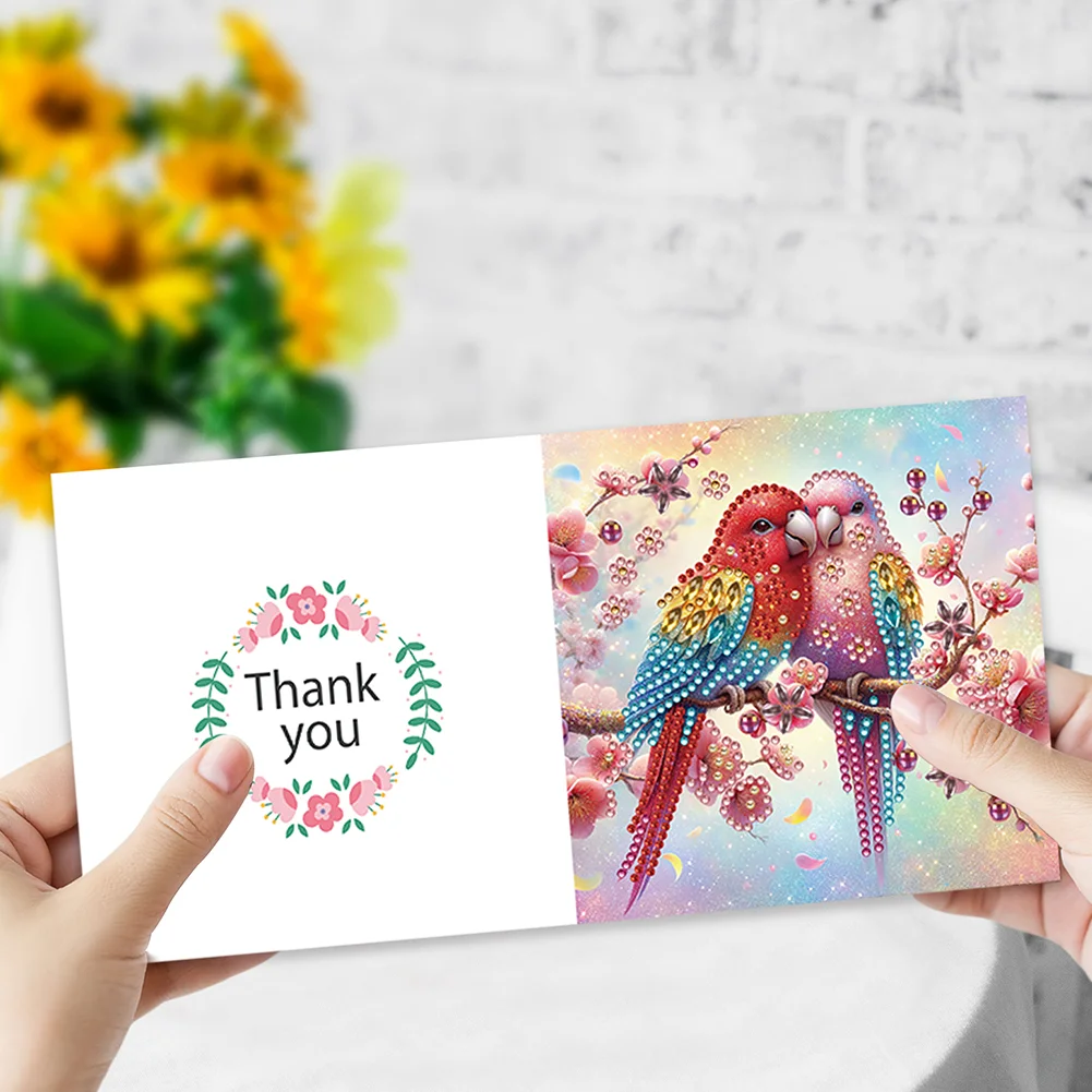 6Pcs Parrot On Tree DIY Diamond Painting Greeting Card 5D Drill Painting Card【With White Envelope】