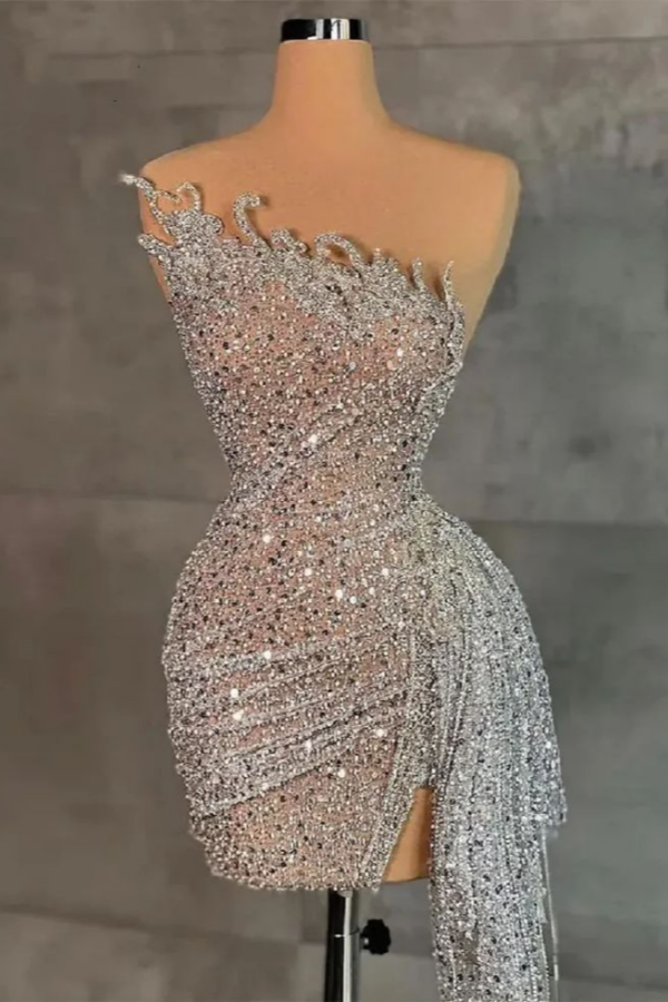 Sequins Silver Strapless Short Mini Homecoming Dress | HC0135