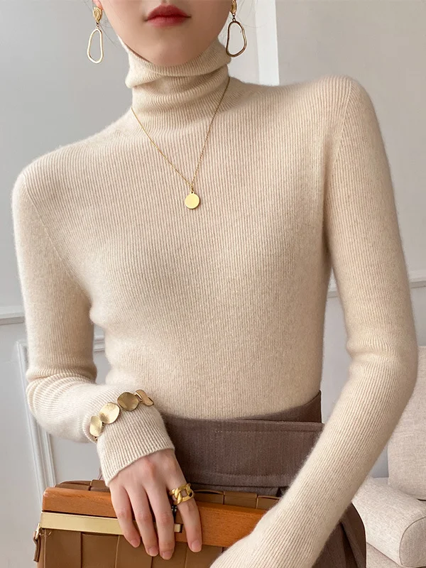 Simple Skinny Long Sleeves Solid Color Sweater Tops