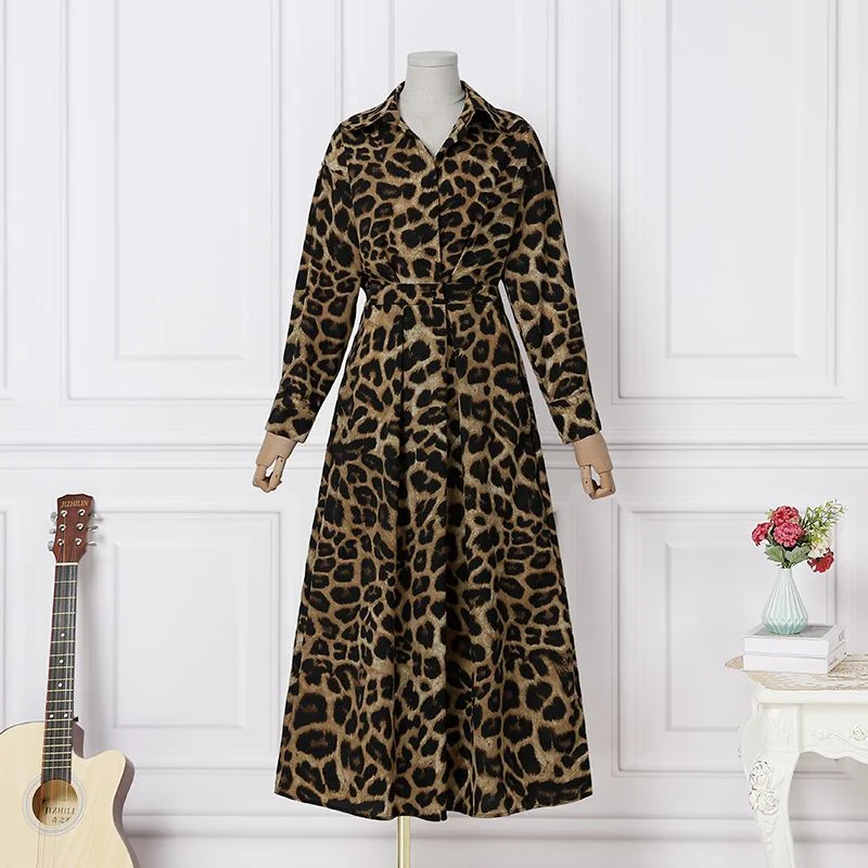 ZANZEA Elegant Autumn Leopard Printed Sundress Bohemian Women Lapel Neck Shirt Dress Femme Robe Long Sleeve Party Midi Vestidos