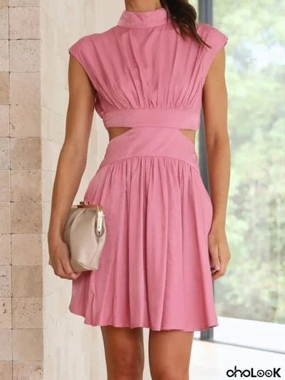 Cutout Ruched Mock Neck Mini Dress