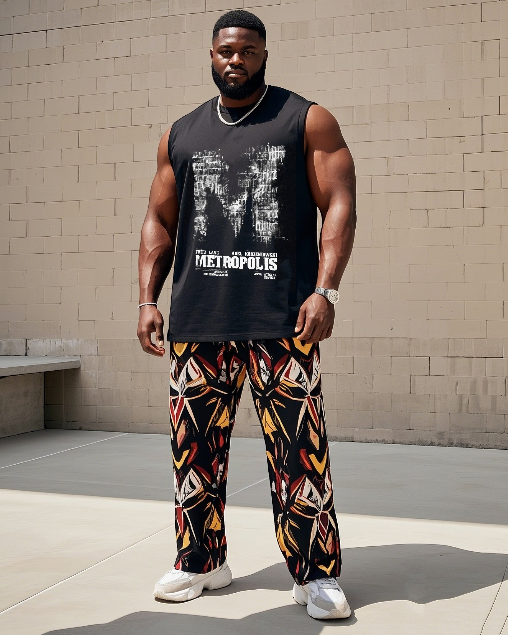Men's Plus Size Street Fashion Creative English Vest Print Trousers Suit