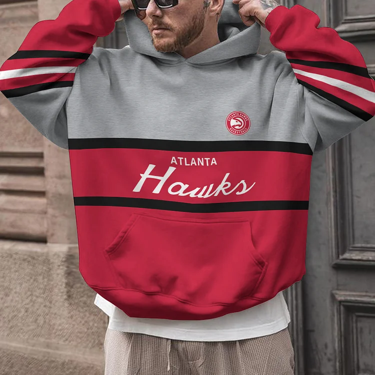 Atlanta Hawks Printed Hooded Pocket Pullover Hoodie