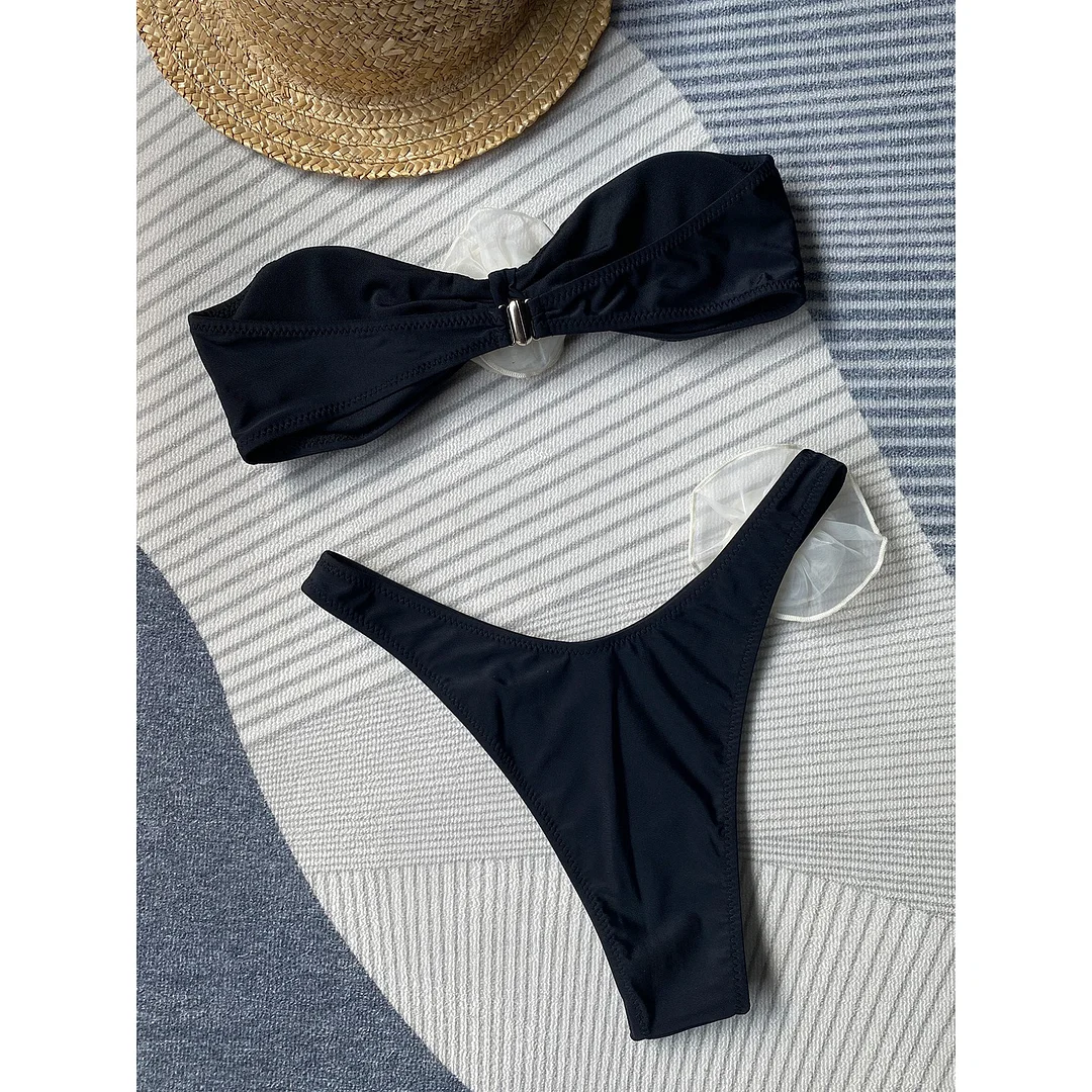 Wongn Wongn New Three-Dimensional Flower Hot Girl Bikini Hot Triangle Pants Split Sexy Swimsuit