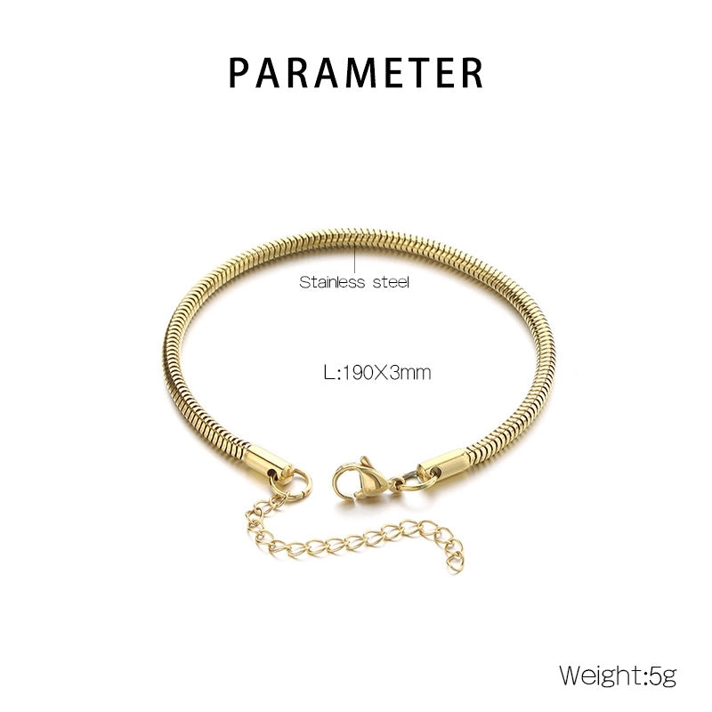 Minimalist Solid Color 304 Stainless Steel 18K Gold Plated Unisex Bracelets Men Chain Bracelets