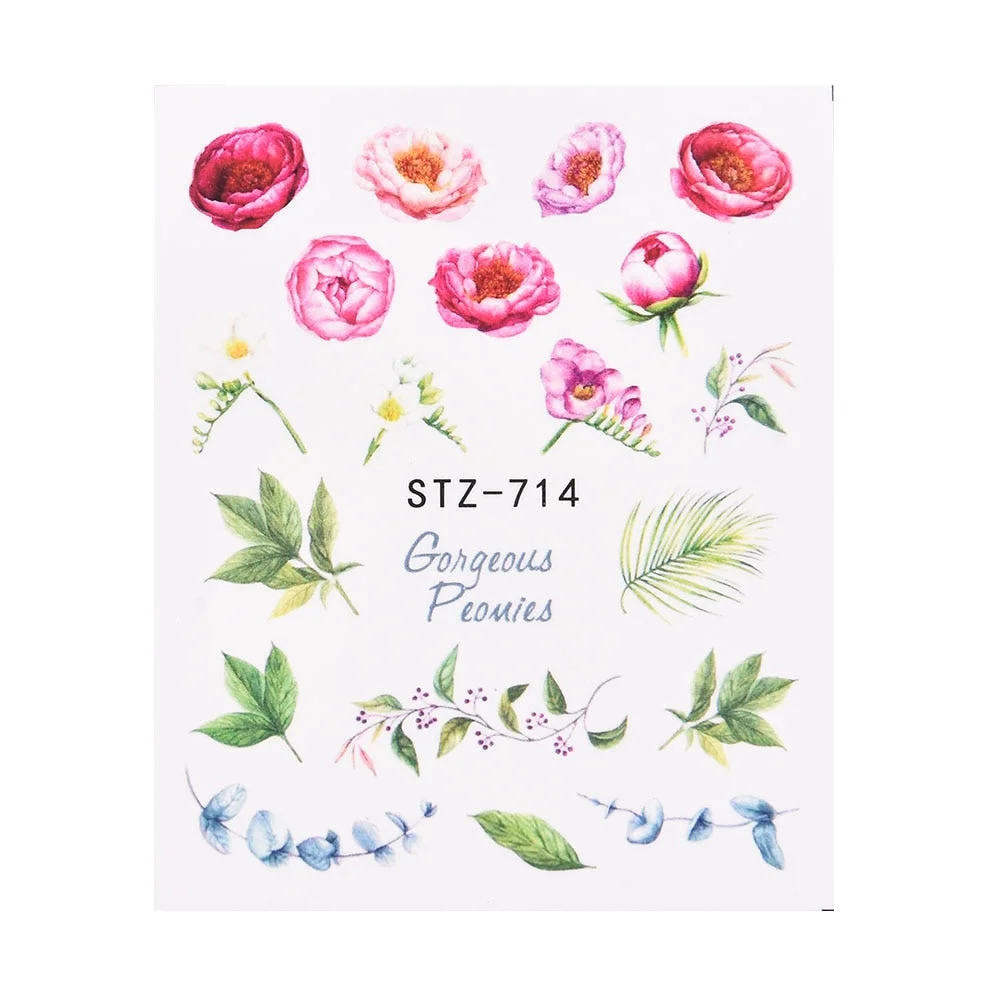 Coloful Flower Leaf 3D Stickers on Nails Decoration Tattoo Water Decals Nail Sticker UV Gel Slider Manicure Wraps-Nail Inspo