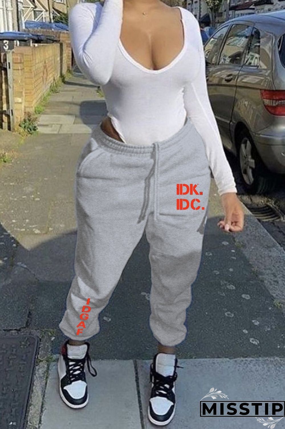 Black Casual Letter Print Basic Regular Mid Waist Conventional Positioning Print Trousers