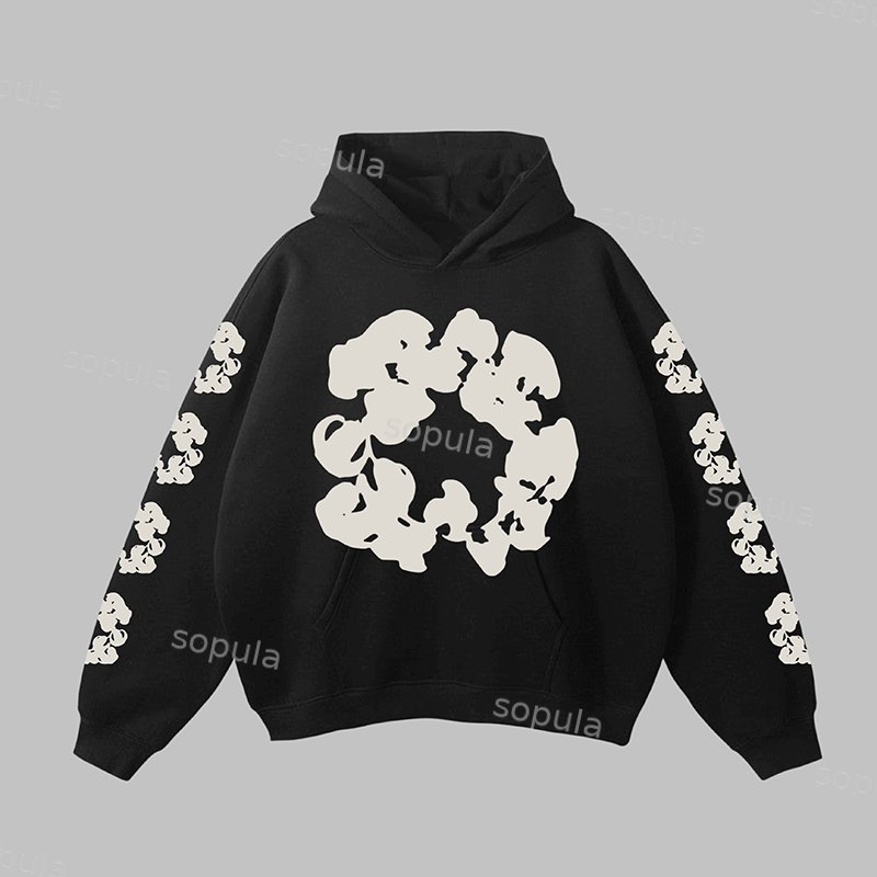 Essential Flower Wreath Graphic Print Pocket Hoodie - SOPULA