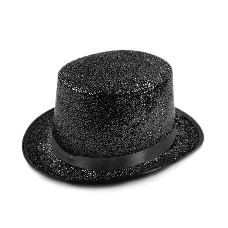 High Hat Retro British Gentleman Jazz Hat Magician Hat Performance Sequin Hat Rain Silk High Barrel Top Hat Non-woven Fabric