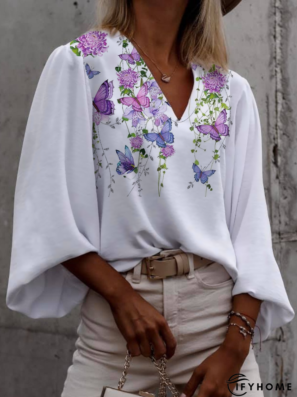 V Neck Butterfly Casual Top | IFYHOME