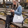 Polka Dot Nylon Storage Shoulder Bag with Key Ring Expandable Keychain Tote Bag Large Capacity Stylish Foldable Tote Handbag for Shopping Travel Commute