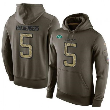 NFL Men's  New York Jets #5 Christian Hackenberg Stitched Green Olive Salute To Service KO Performance Hoodie
