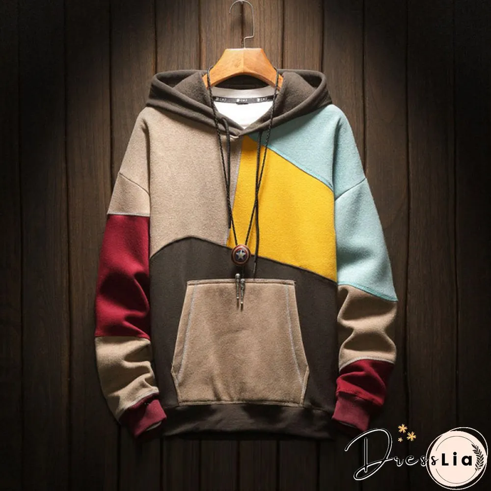 Men's Fashion Color-Block Casual Hoodie
