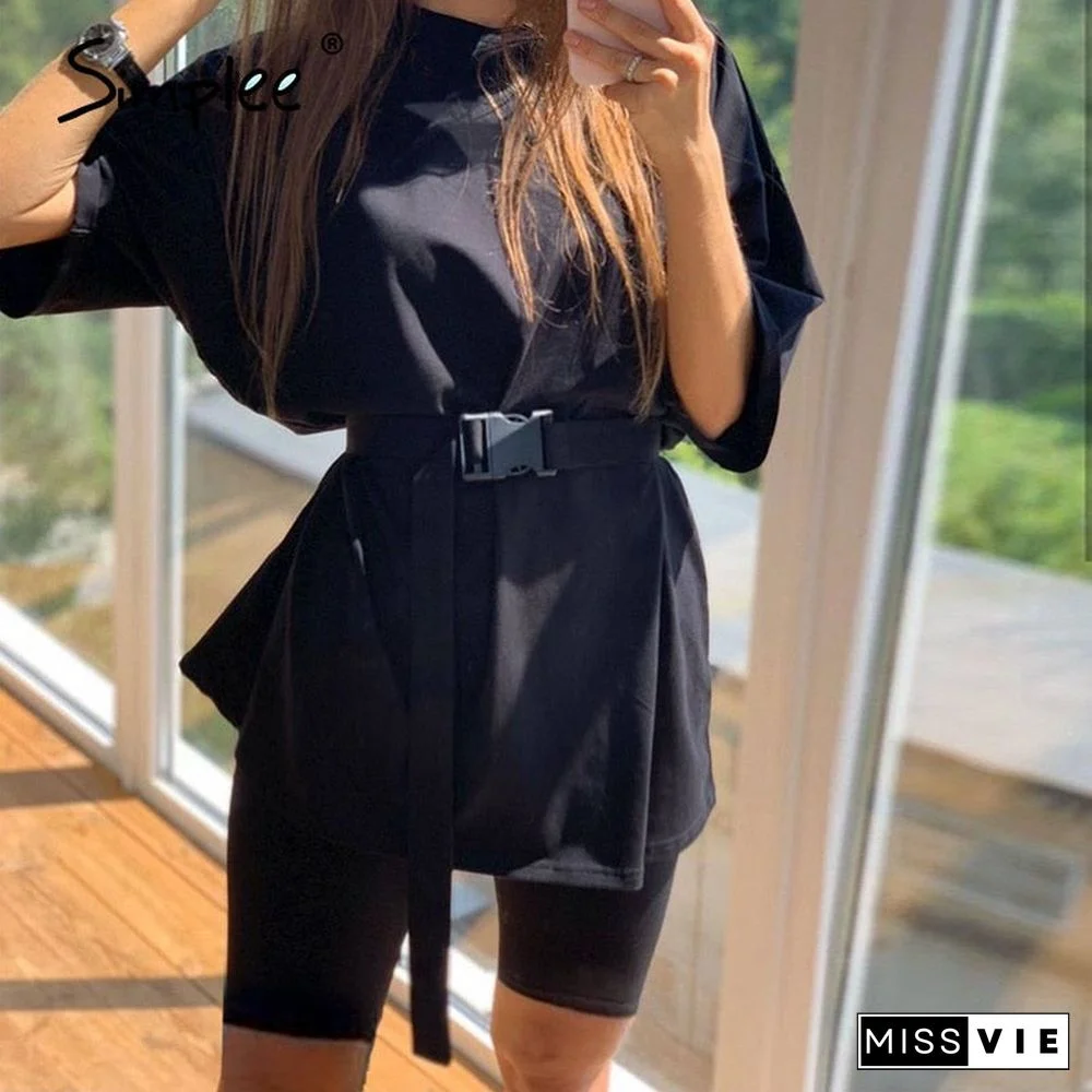 Casual Solid Outfits Women'S Two Piece Suit With Belt Home Loose Sports Tracksuits Fashion Bicycle Summer Hot Suit