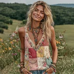 Vintage Floral Patch Art Linen Tank Top - Image 2