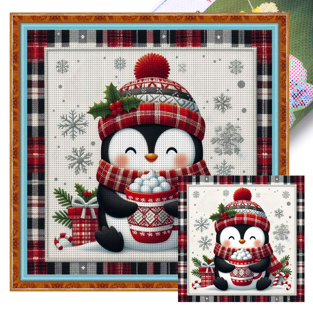Penguin Drinking Hot Drink Full 11CT Pre-stamped Canvas(40*40cm) Cross Stitch