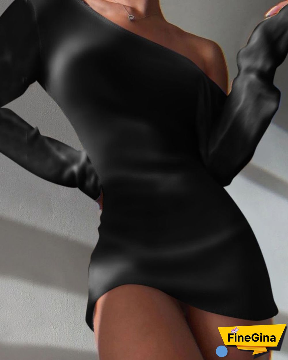 One Shoulder Open Back Long Sleeve Mini Dress