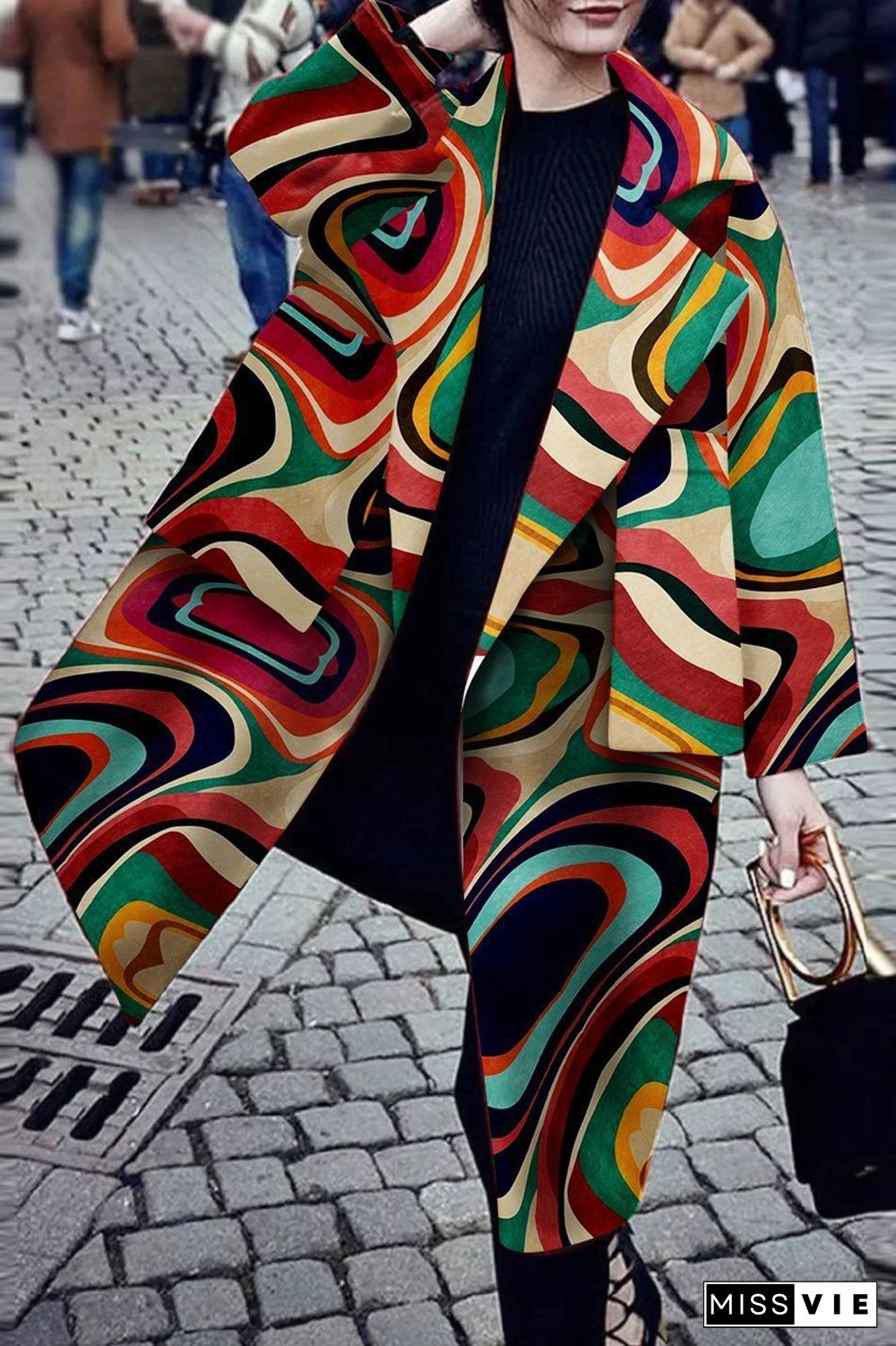 Multicolor Printed Wide Lapel Coat