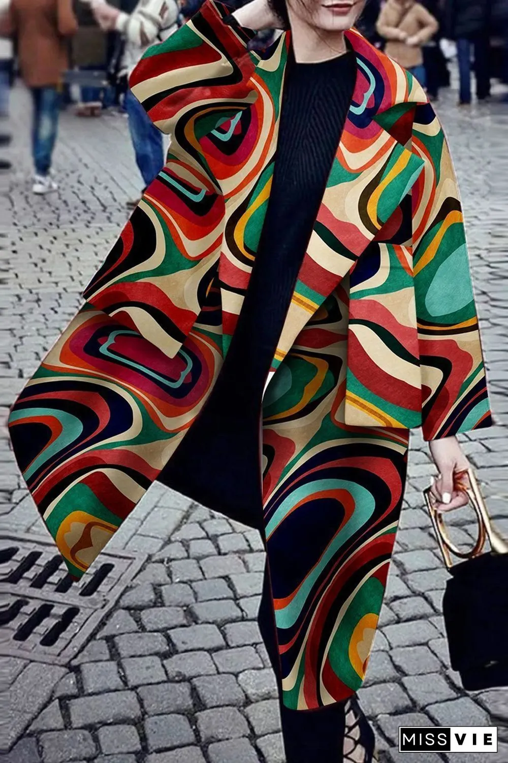 Multicolor Printed Wide Lapel Coat