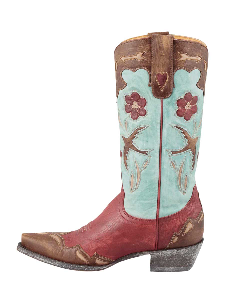 Multicolor Snip Toe Patchwork Chunky Heel Western Boots for Women