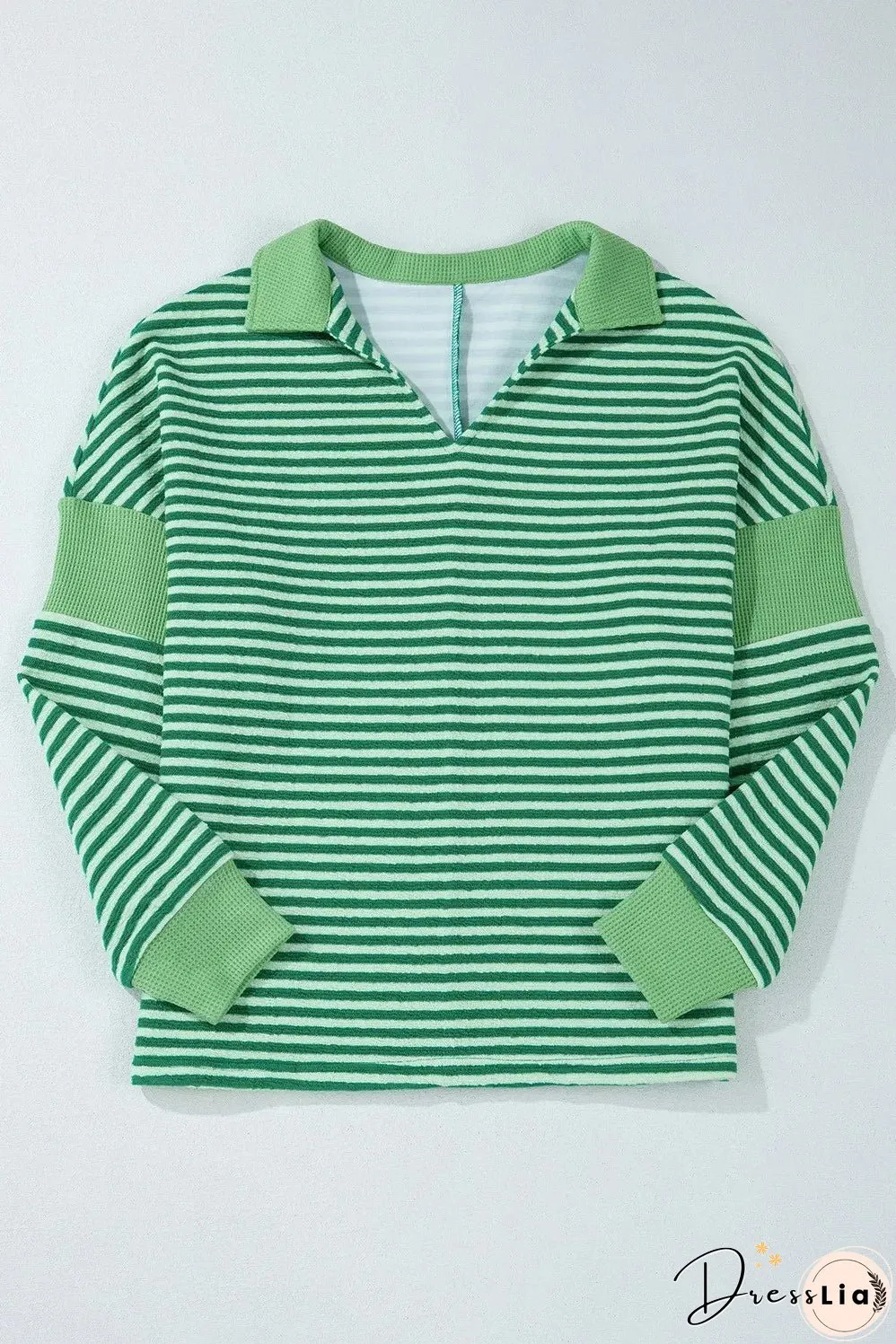Striped Johnny Collar Long Sleeve Top