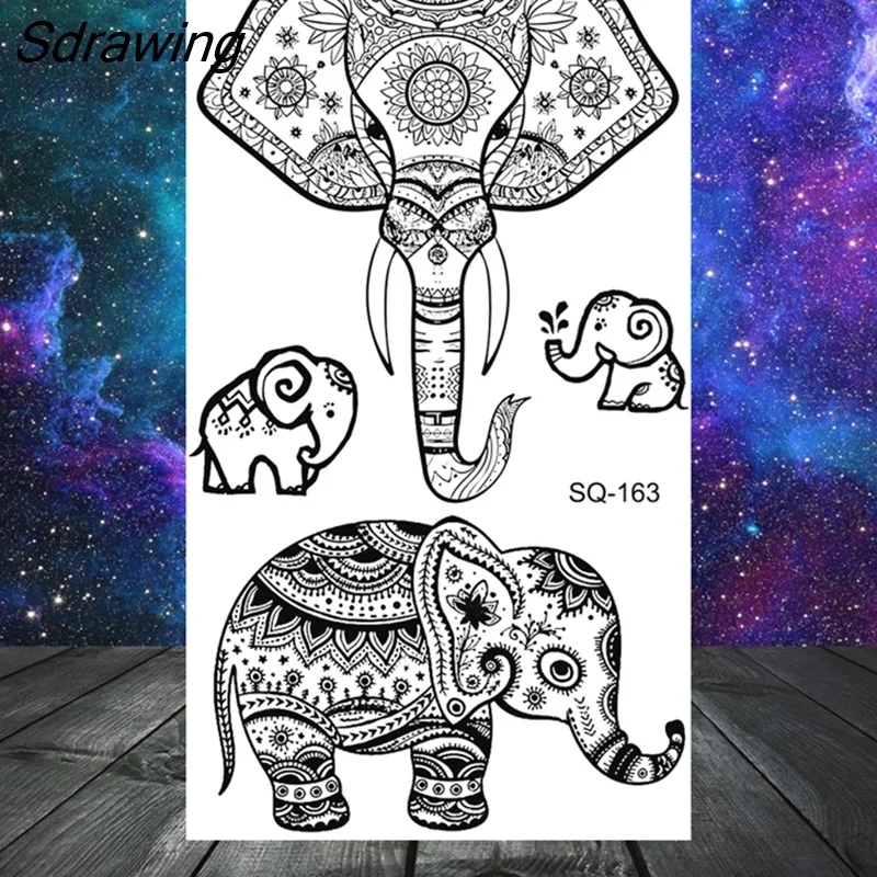 Sdrawing Butterfly Anchor Lion Wolf Temporary Tattoos For Women Men Skeleton Whale Elephant Fake Tattoo Neck Arm Hands Small Tatoo