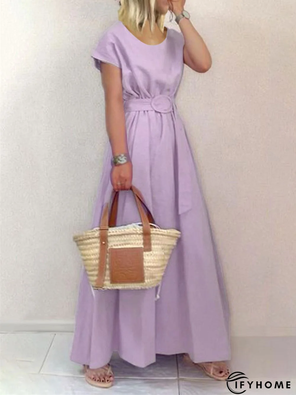 New Long Skirt Round Neck Solid Belt Large Dress | IFYHOME