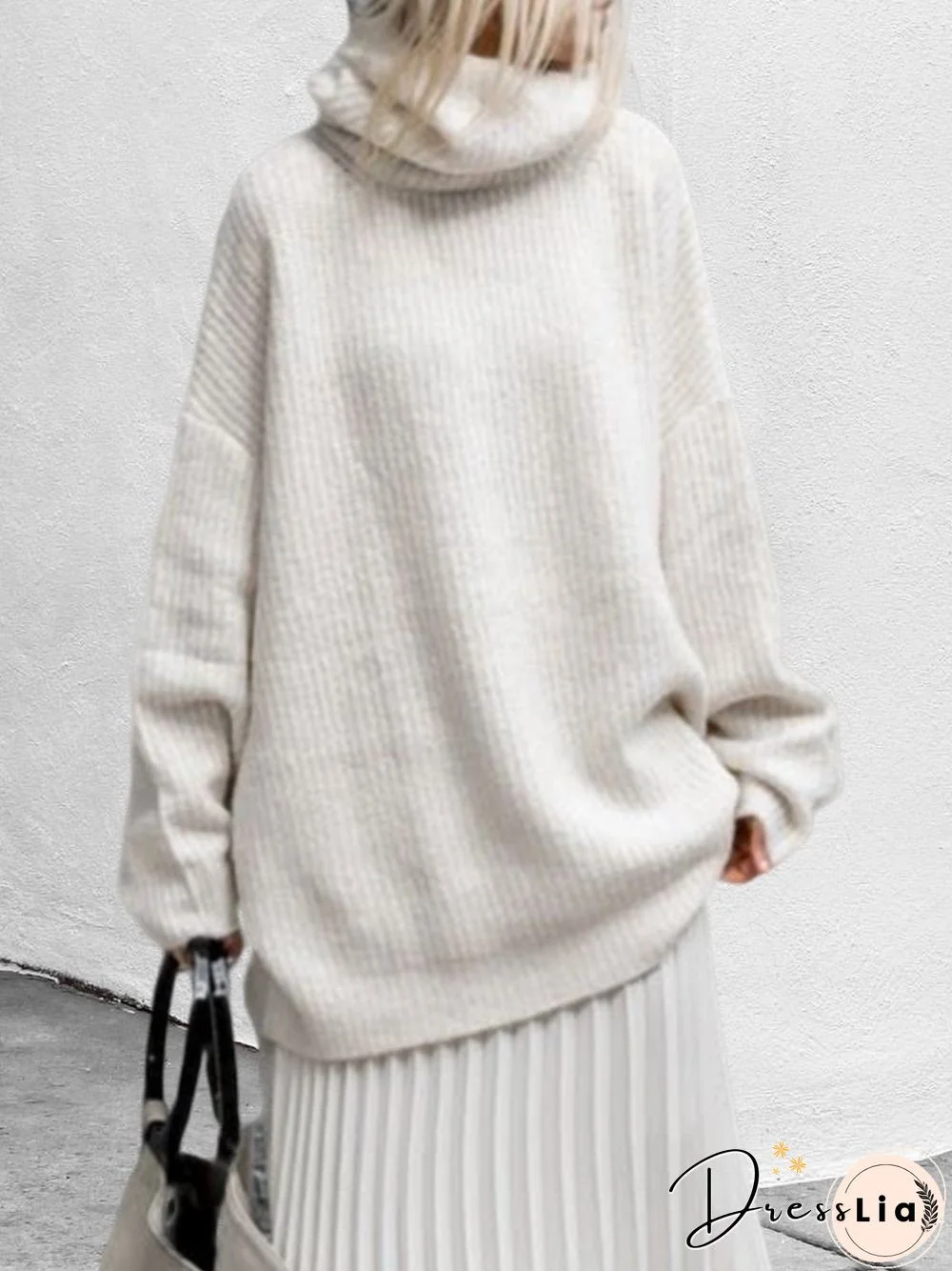 Plain Round Neck Knitted Casual Sweater